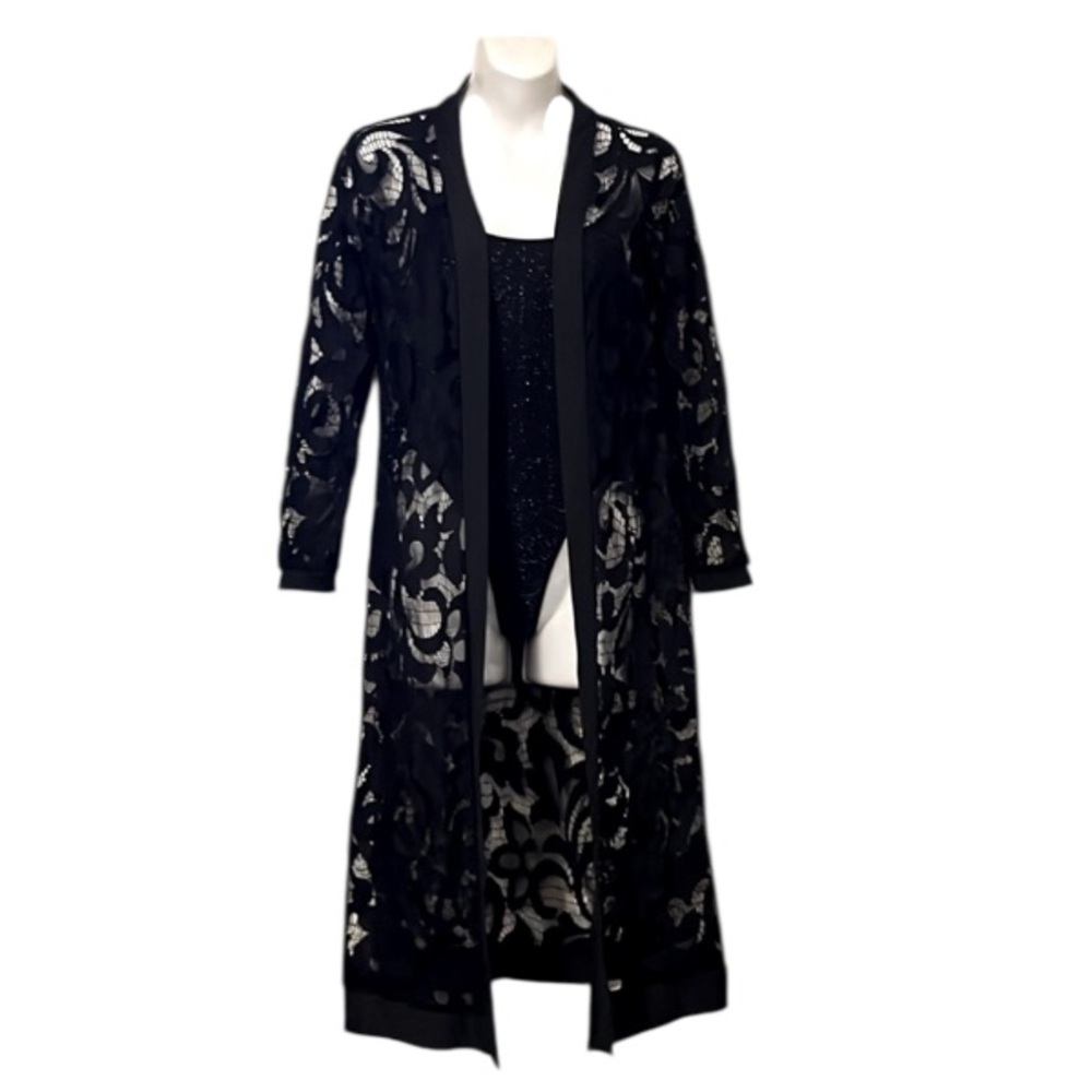 Black Lace Sheer Whimsigoth Boho Pool Beach Midi Maxi Coverup Cardigan Duster S - Picture 2 of 7